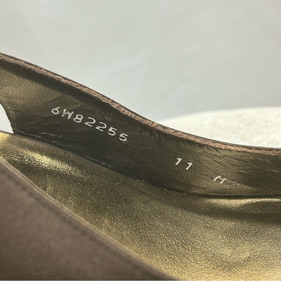 Stuart Weitzman brown satin sling back low heel gem jewelled buckle formal Sz 11 - Picture 8 of 13